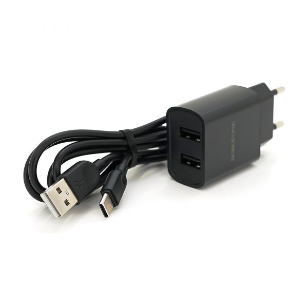 
					Набір BOROFONE BA53A СЗУ 1xUSB+ кабель Type-C, 2.1A, 1м, Black, Blister-box