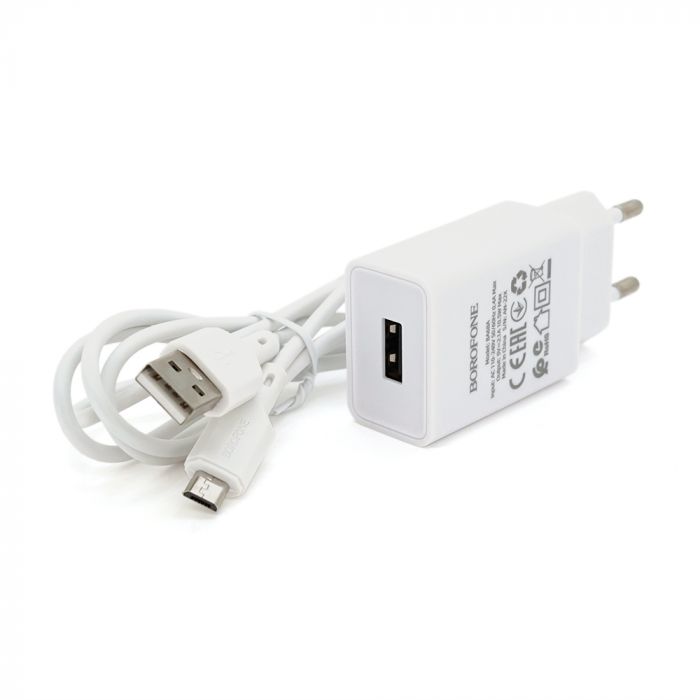 
					Набір BOROFONE BA68A СЗУ 1xUSB+ кабель Micro, 2.1A, 1м, White, Blister-box