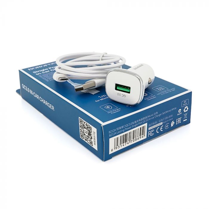 
					Набір BOROFONE BZ12A АЗУ 1xUSB+ кабель Type-C, QC 3.0A, 1м, White, Box