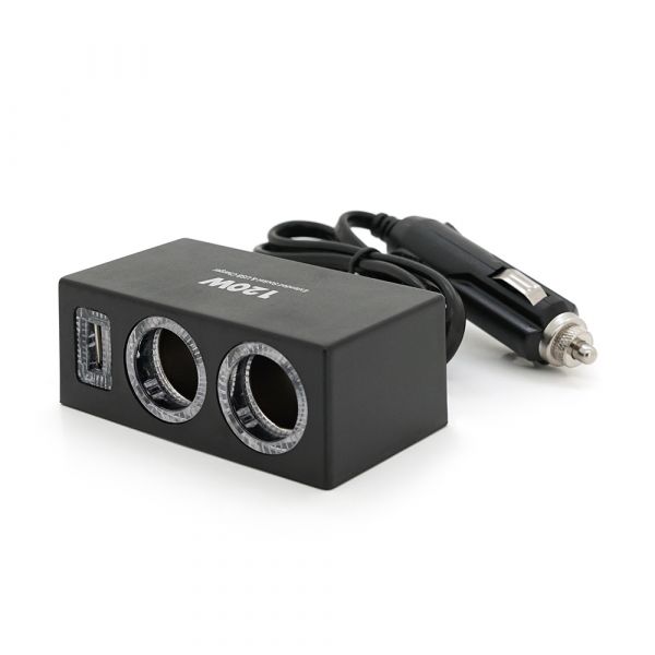 
					АЗУ розгалужувач Olesson 1522, 12V-2*12V+USB, Black, Blister