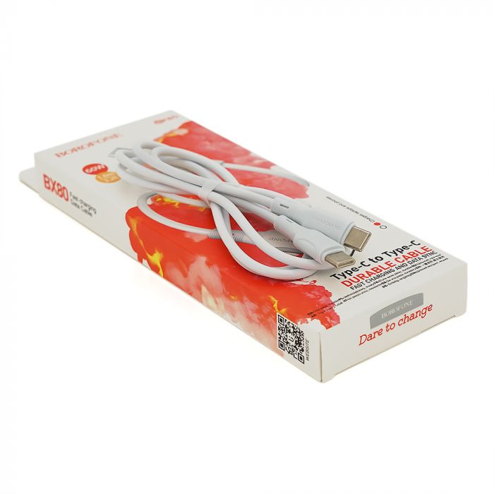 
					Кабель Borofone BX80, Type-C-Type-C, 3A, довжина 1м, White, BOX