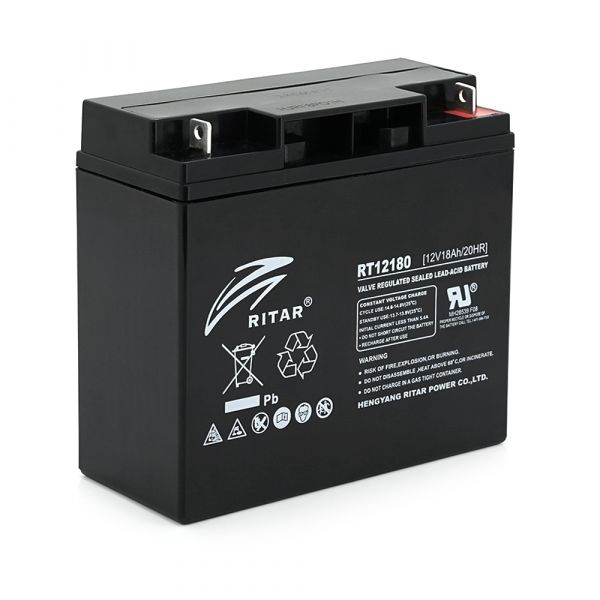 
					Акумуляторна батарея AGM RITAR RT12180BL5, Black Case, 12V 18.0Ah (181х77х167) Q4