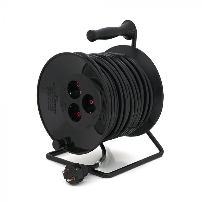 
					Подовжувач на котушці RITAR VN 50м (ПВС 3*2,5), 3 гнізда із заземлюючим контактом, контактна група - латунь, до 4кВт