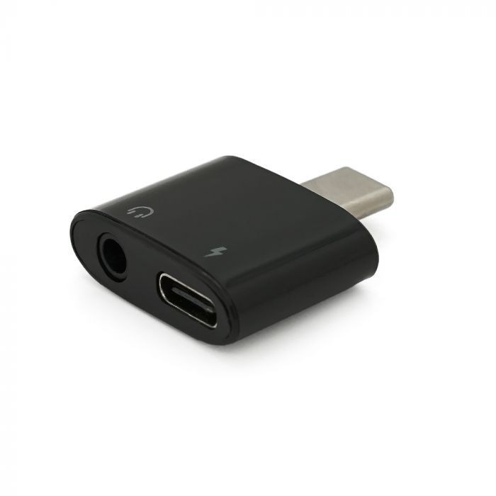 
					Перехідник KIN KY-203 Type-C(M) => Jack 3.5mm(F)+Type-C(F), Black, Box