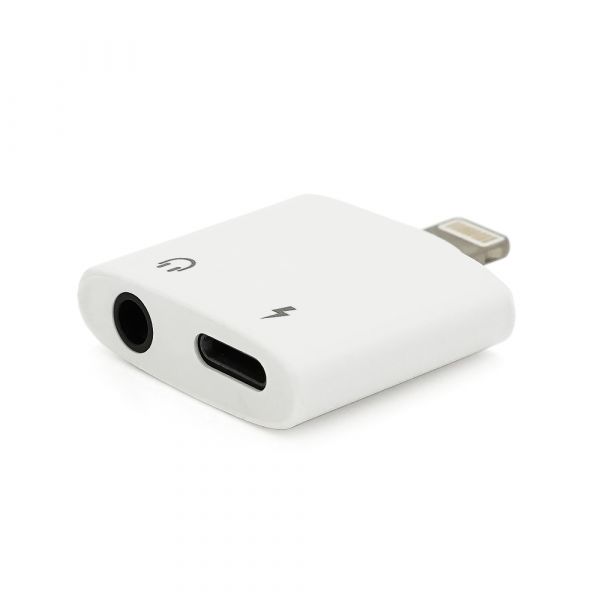 
					Перехідник KIN KY-178 Lighting(M) => Jack 3.5mm(F)+Lighting(F), White, Box