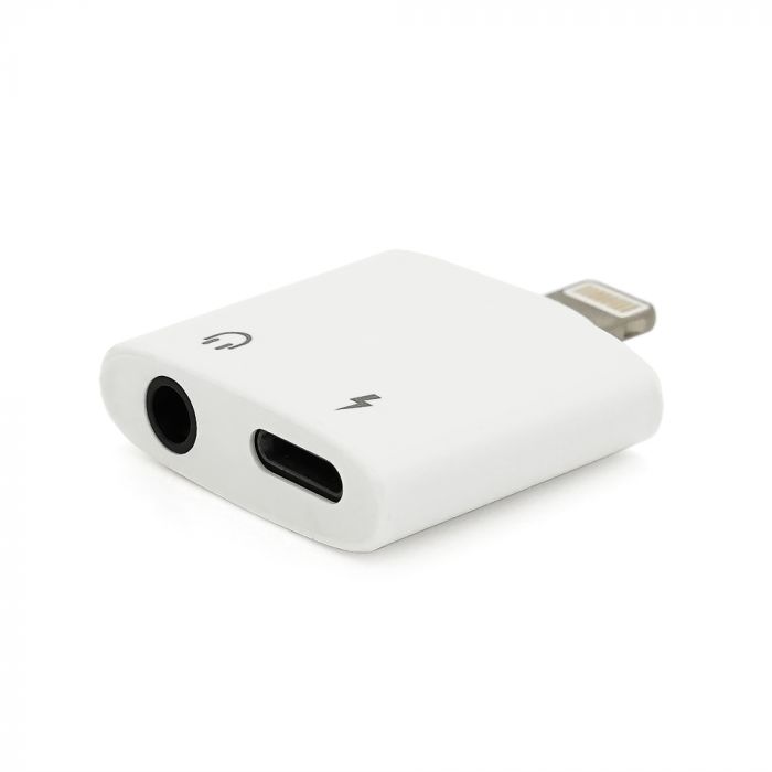 
					Перехідник KIN KY-178 Lighting(M) => Jack 3.5mm(F)+Lighting(F), White, Box