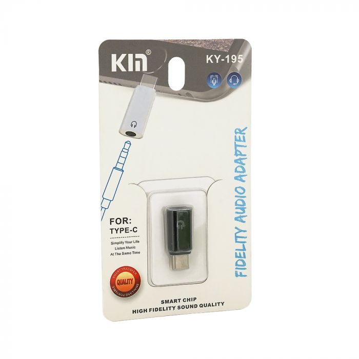 
					Перехідник KIN KY-195 Type-C(M) => Jack 3.5mm(F), Black, OEM