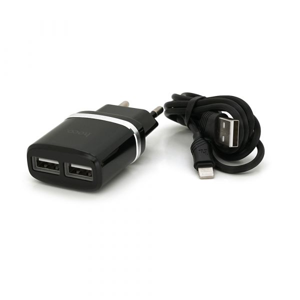 
					Набір HOCO C12 СЗУ 1xUSB+ кабель iPhone, 2.4A, Black, Blister-box