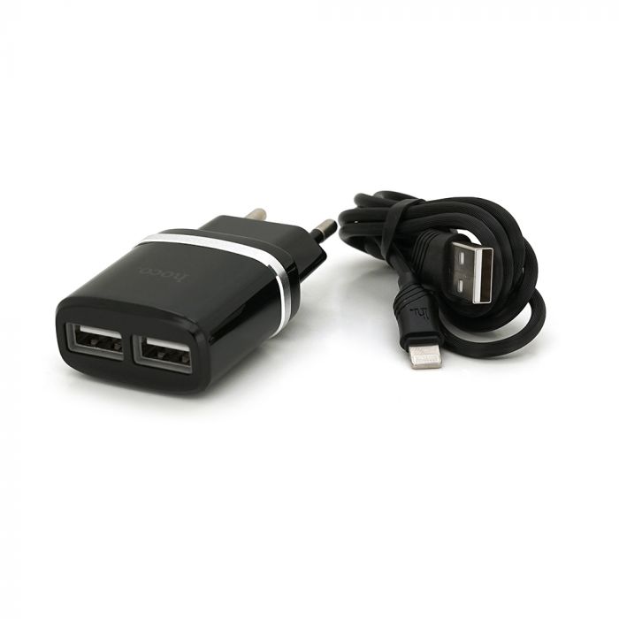 
					Набір HOCO C12 СЗУ 1xUSB+ кабель iPhone, 2.4A, Black, Blister-box