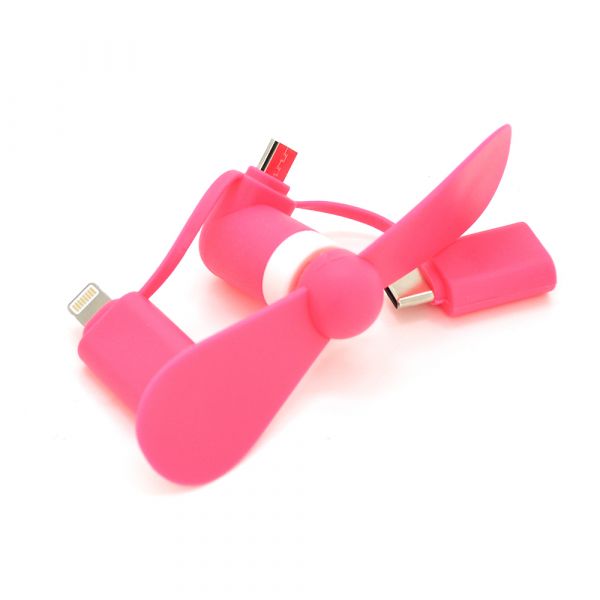 
					Вентилятор для мобільного телефону Micro+Type-C+Lighting, Mix Color, OEM