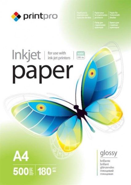 Папір А4  180г/м², PrintPro глянцевий, PG180-500, 500арк./уп. (PGE180500A4)