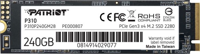 Твердотільний диск M.2   240GB  Patriot P310  (PCIe 3.0 x4) 3D NAND TLC (P310P240GM28)