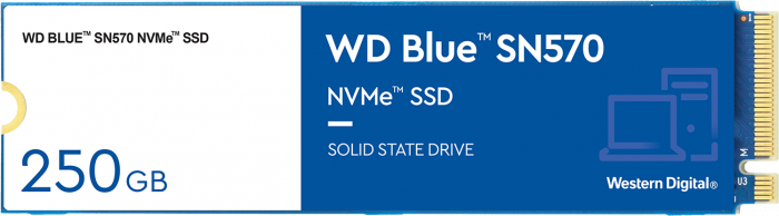 Твердотільний диск M.2   250GB  Western Digital WD Blue SN570   (PCIe 3.0 x4, NVMe 1.4, 3300MB/s / 1200MB/s) (WDS250G3B0C)