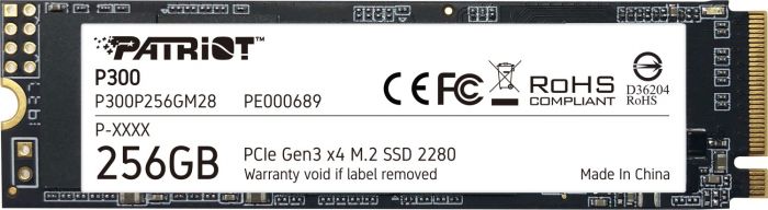 Твердотільний диск M.2   256GB  Patriot P300  (PCI-Express 3.0 x4, NVMe 1.3 Read:1700MB/s Write:1100MB/s) (P300P256GM28)