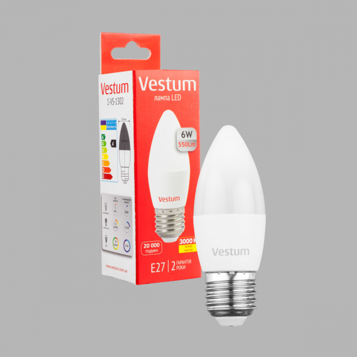 Лампа LED Vestum C37 6W 3000K 220V E27