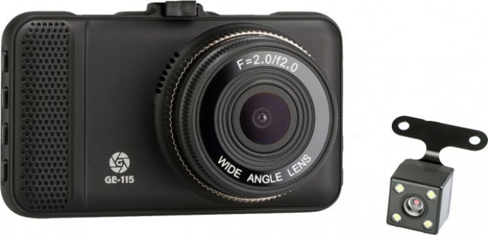 Відеореєстратор Globex GE-115; роздільна здатність відео 1920x1080; кут огляду 120°; формати відео AVI,MJPEG