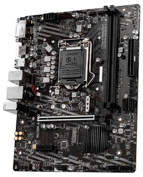 Мат. плата Материнська плата MSI H410 S1200  H410M-A PRO |1xPCI-Express 3.0 1x 1xPCI-Express 3.0 16x|1xM.2|Memory DDR4|Memory slots 2|1xDVI|1xHDMI|4xUSB 2.0|2xUSB 3.2|1xPS/2|1xRJ45|3xAudio port|H410M-APRO  mATX