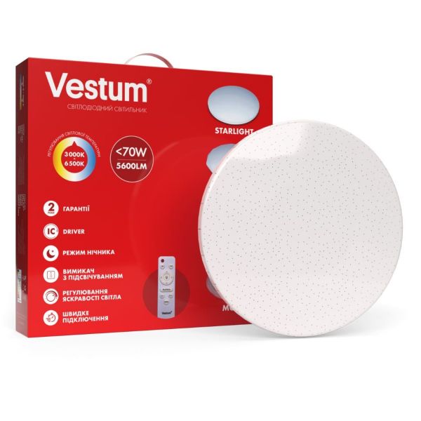 Светильник SMART Vestum STARLIGHT 70W 385*60мм 3000K-6500К, 5600Lm с д/у