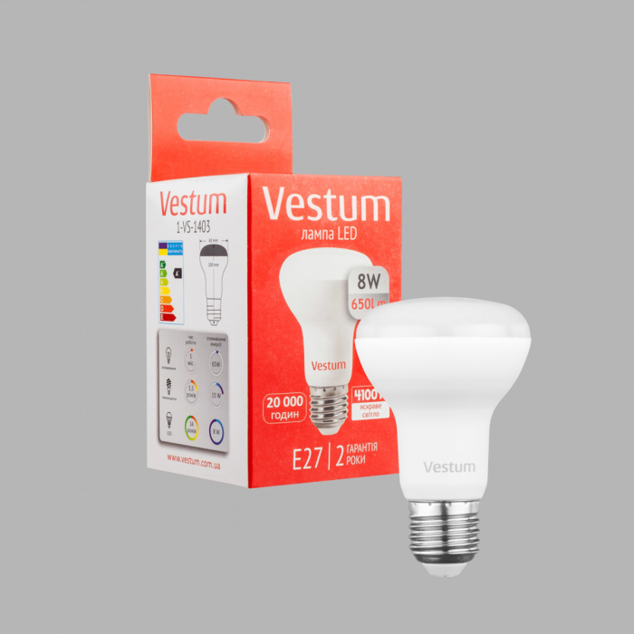 Світлодіодна лампа Vestum R63 8W 4100K 220V E27 1-VS-1403