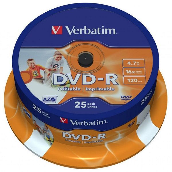 Диск DVD-R 4.7GB  16x   25pcs  Verbatim Wide Inkjet Printable ID Brand  Spindle