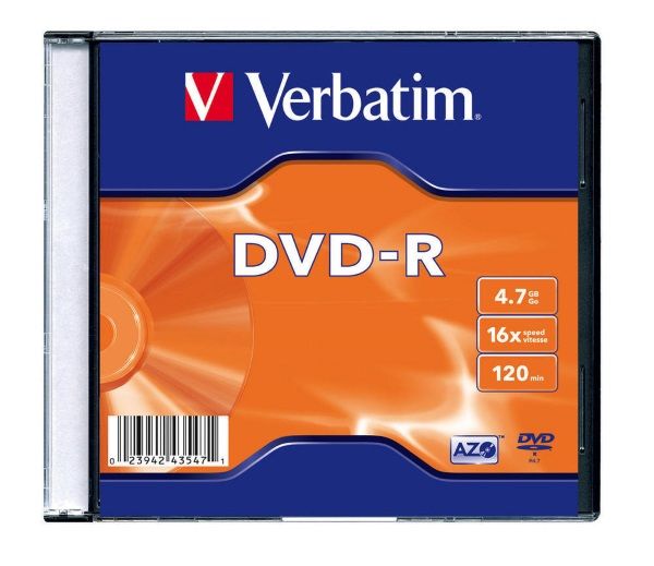 Диск DVD-R 4.7GB  16x    1pcs  Verbatim Matt Silver Slim