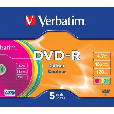 Диск DVD-R 4.7GB  16x    5pcs  Verbatim AZO Colour Slim