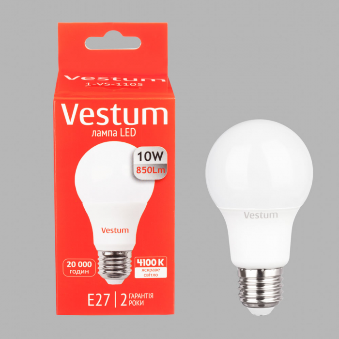 Лампа LED Vestum A60 10W 4100K 220V E27