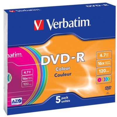 Диск DVD-R 4.7GB  16x    5pcs  Verbatim Colour Slim Case
