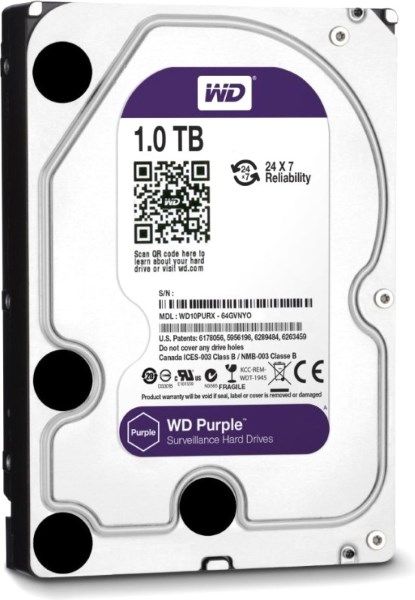 Жорсткий диск 3.5"   1TB Western Digital Purple Surveillance  SATA 3, 64MB, розрахункове навантаженная 24/7, WD10PURZ