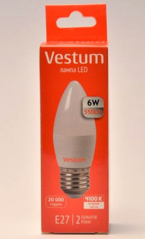 Лампа LED Vestum C37 6W 4100K 220V E27