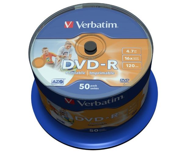 Диск DVD-R 4.7GB  16x   50pcs  Verbatim Wide Inkjet Printable (No ID Brand) Cake