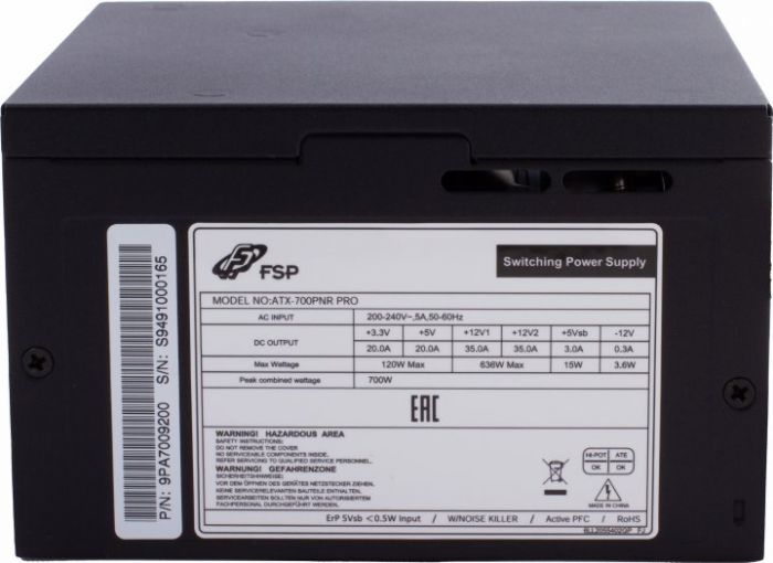 Блок живлення 700W FSP ATX-700PNR PRO ATX 2.3 700 Вт  12cm fan PFC активний робота до відмови 100000 год.