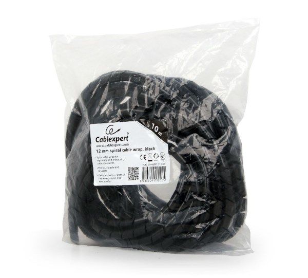 Кабельний органайзер Cablexpert CM-WR1210-01 спіральний 12 мм,10 м, чорний, для організації і захисту кабеля