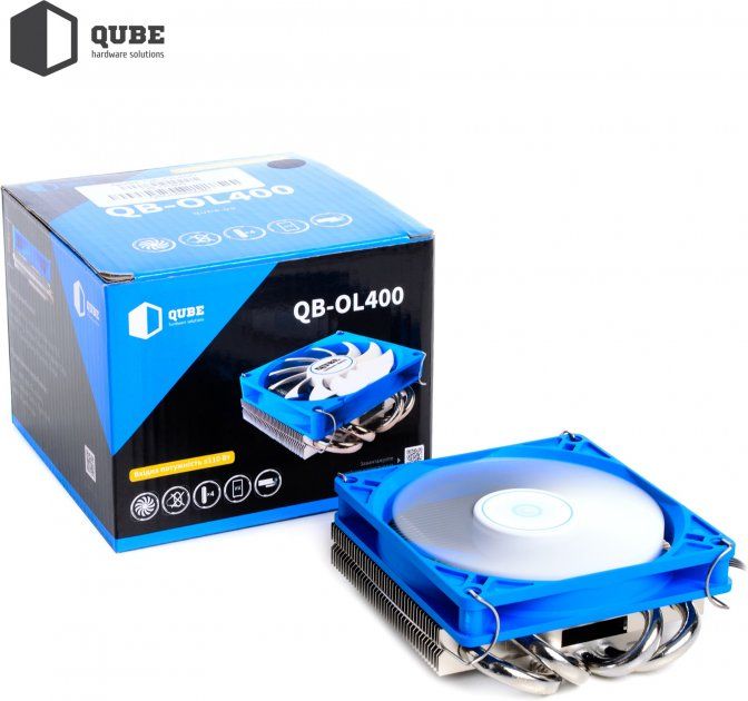 Кулер процесорний Qube QB-OL400 Blue (92mm/4pin/800-3000RPM/33Dba/4 тепл. трубки)