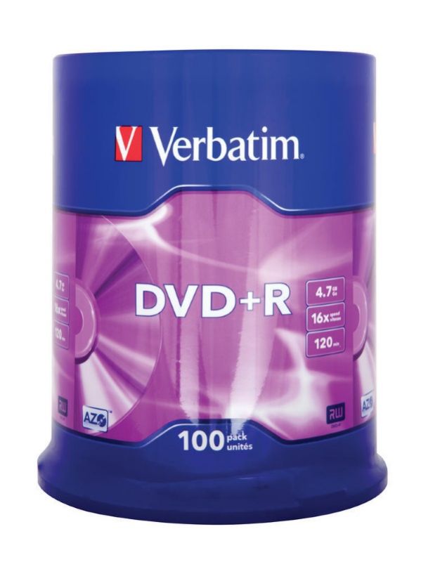 Диск DVD+R 4.7GB  16x  100pcs  Verbatim Matt Silver Cake