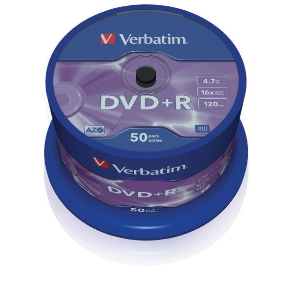 Диск DVD+R 4.7GB  16x   50pcs  Verbatim Matt Silver Cake