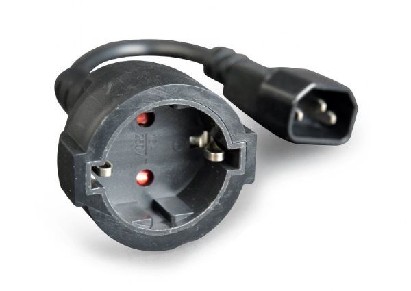 Перехідник Cablexpert PC-SFC14M-01 Кабель перехідник  C14 male to Schuko female, довжина 15 см, з заземленням, 3*0,75 мм