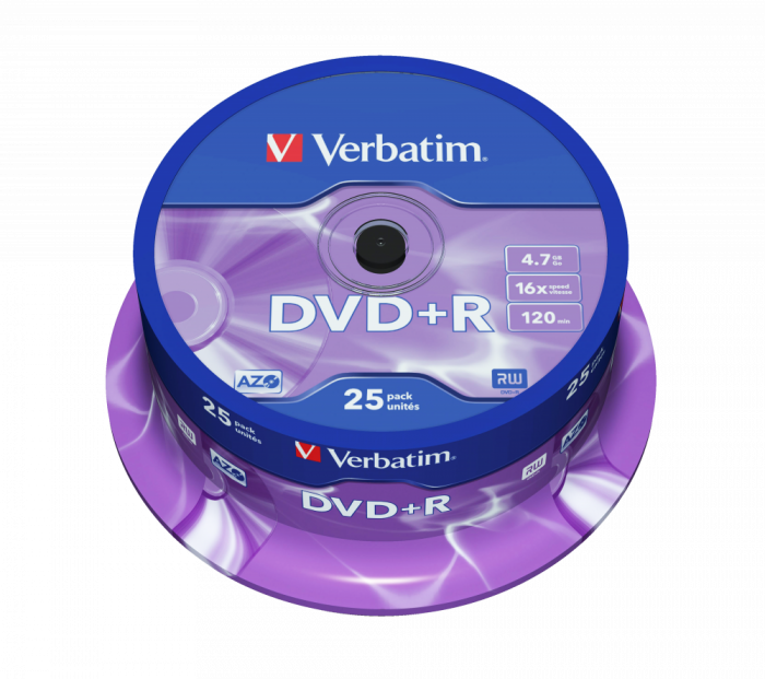Диск DVD+R 4,7GB Verbatim 16x Matt Silver  Cake 25pcs