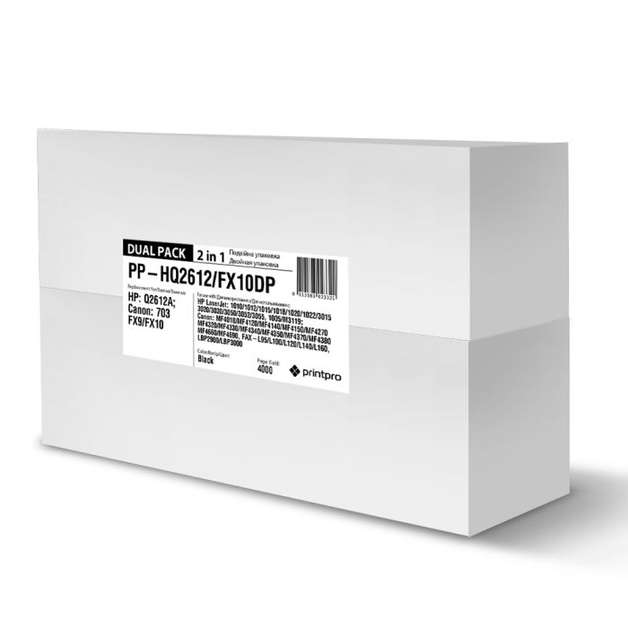 Картридж HP LJ 1010 (Q2612AF/Canon FX-10) DUAL PACK  *Print Pro (PP-HQ2612/FX10DP)