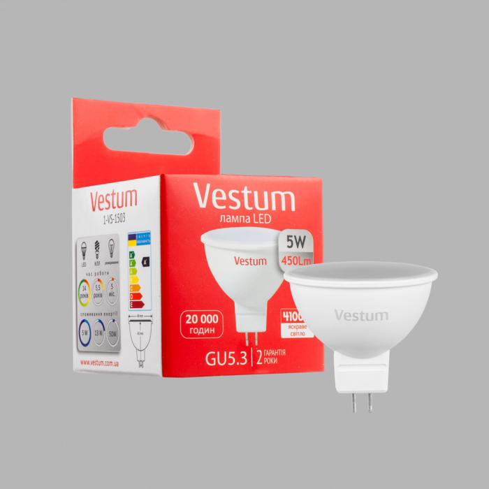 Лампа LED Vestum MR16 5W 4100K 220V GU5.3