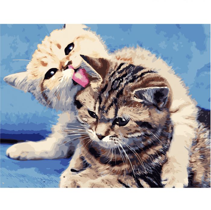 Картина за номерами Strateg ПРЕМІУМ Кошенята з лаком розміром 40х50 см VA-1971
