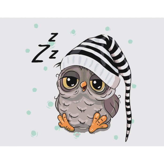 Картина за номерами Strateg ПРЕМІУМ Сонлива Сова з лаком розміром 30х40 см SS-6414