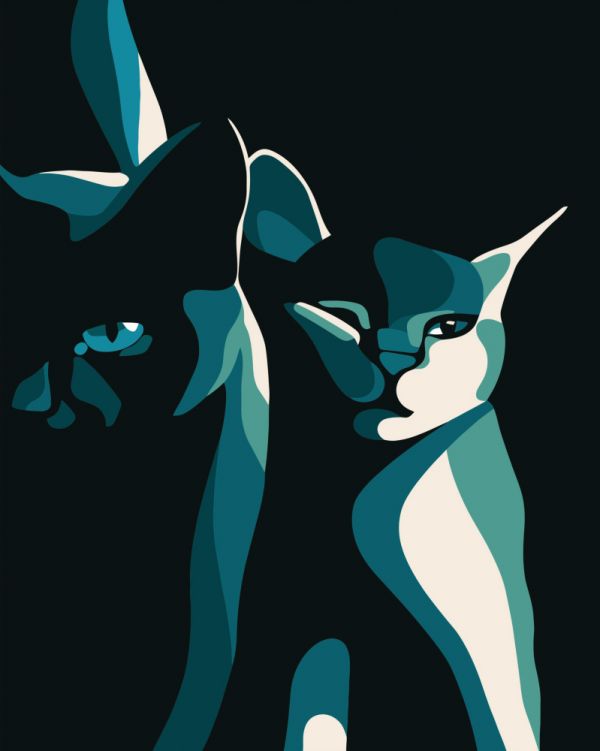 Картина за номерами Strateg ПРЕМІУМ Котики в тіні з лаком розміром 40х50 см VA-3416