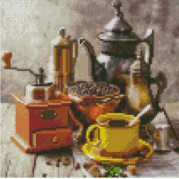 Алмазна мозаїка Strateg ПРЕМІУМ Набір для кавоваріння розміром 30х30 см CA-0059