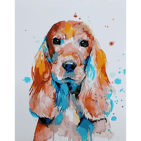 Картина за номерами Strateg ПРЕМІУМ Акварельний спаніель з лаком розміром 40х50 см (SY6852)