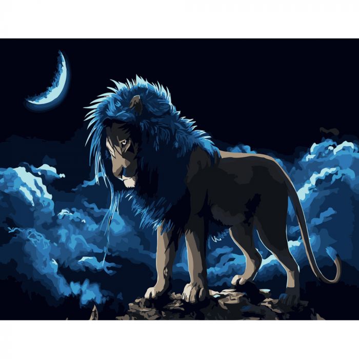 Набір для розпису по номерах Лев під місяцем Strateg розміром 40х50 см (DY197)