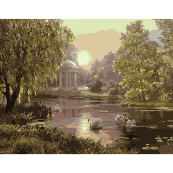 Картина за номерами Strateg ПРЕМІУМ Лебедине озеро розміром 40х50 см (GS124)