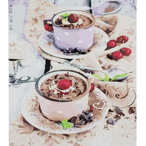 Картина за номерами Strateg ПРЕМІУМ Шоколадний десерт з лаком розміром 30х40 см (SS-6636)