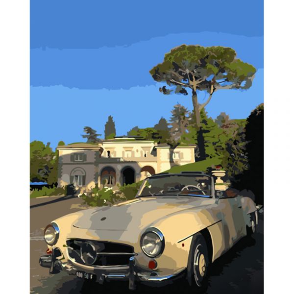 Набір для розпису по номерах Ретро авто біля маєтку Strateg розміром 40х50 см (GS1287)