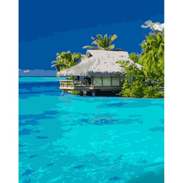 Набір для розпису по номерах Будиночок в океані Strateg розміром 40х50 см (GS1299)